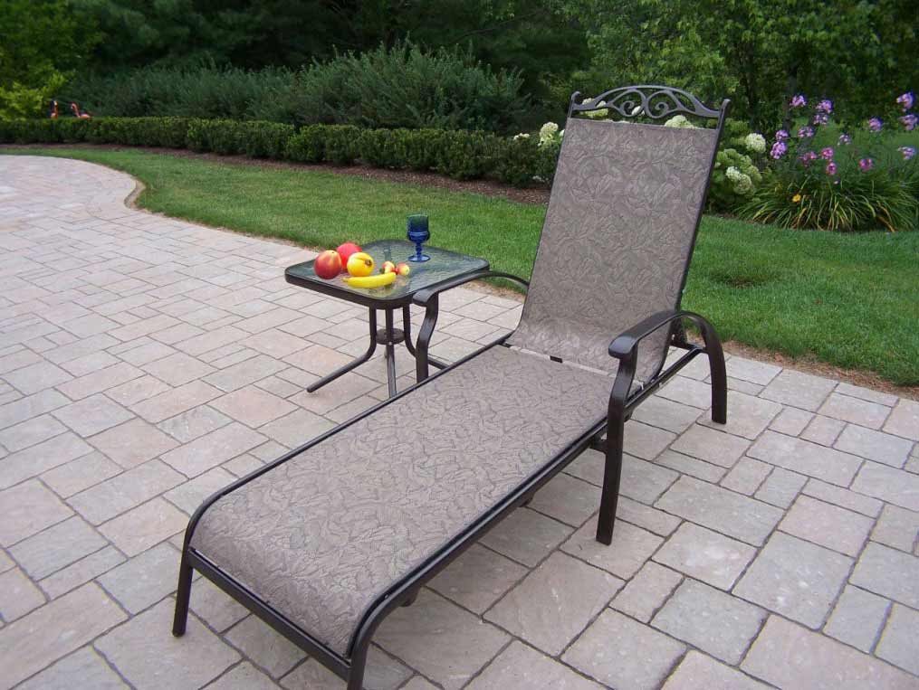 Oakland Living | Chaise Lounge Chair and Square Side Table Set | 10605