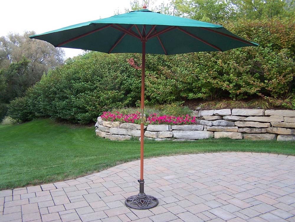 9 Foot Rochester Green Umbrella With Pulley & Stand