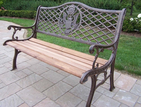 Wood and iron online outdoor bench