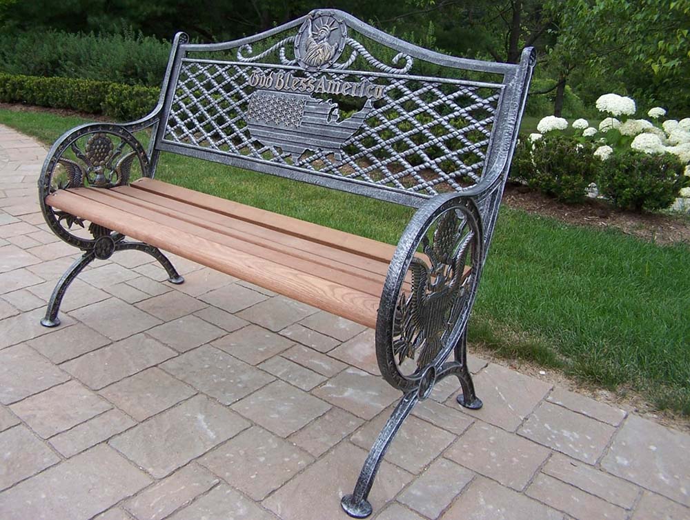 Oakland Living | Cast Irion & Wood God Bless America Bench | 6046-AP