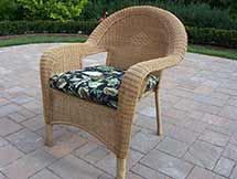 Resin Wicker Outdoor Arm Chair w/ Black Floral Cushion (Set of 2)