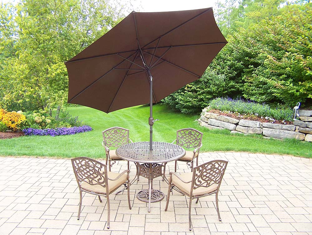 11pc Set 4 Stackable Chairs, Brown Umbrella