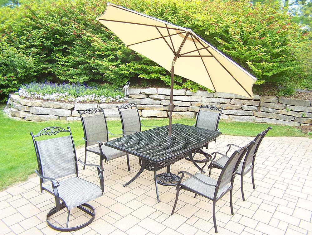 Black 9pc Set: Table, Rockers, Chairs, Umbrella, Stand