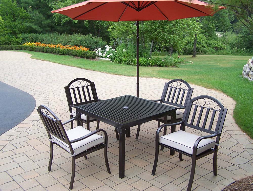 Oakland Living Rochester 10pc Dining W Cushions Burnt Orange Umbrella 6135 3830 4110 Bo 10 Hb