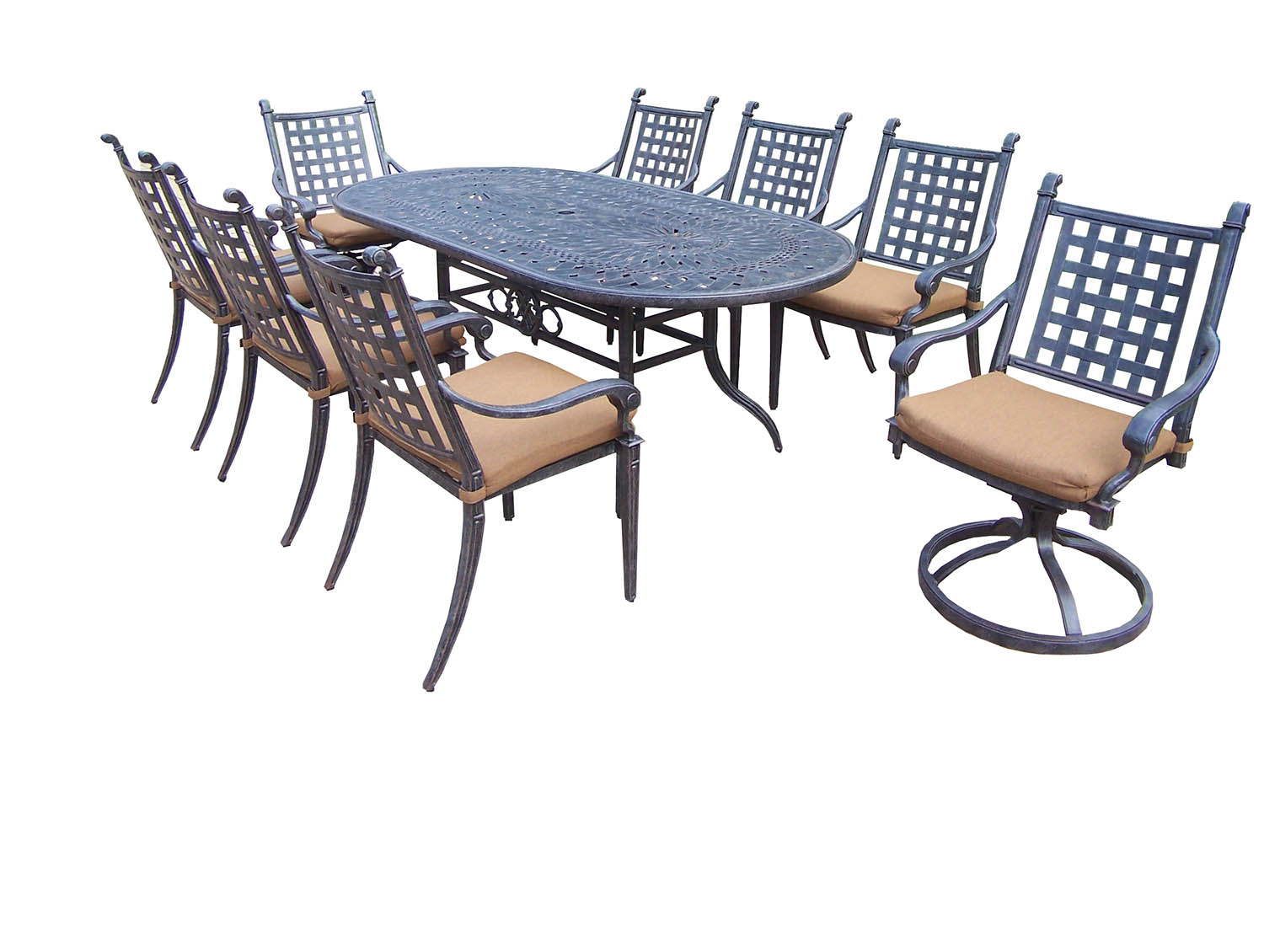 Aged Belmont 9pc Oval Dining Set, Sunbrella Cushions