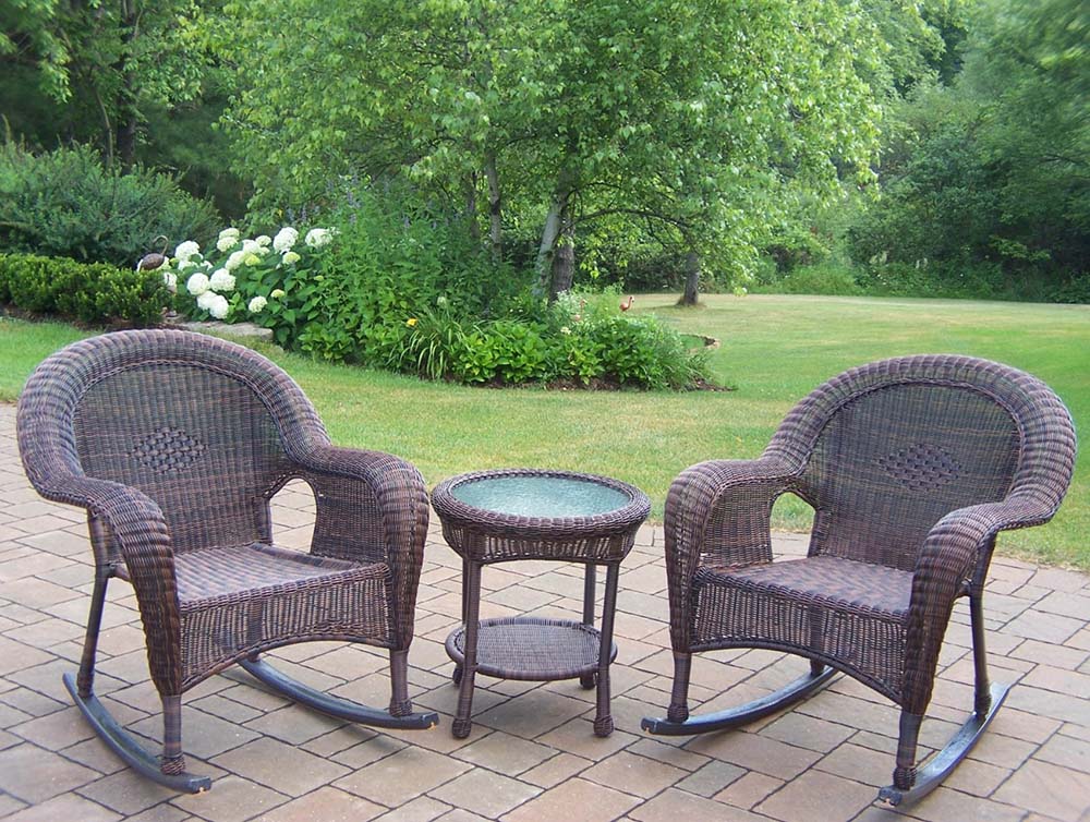 Coffee Resin Wicker 3pc Rocker Set