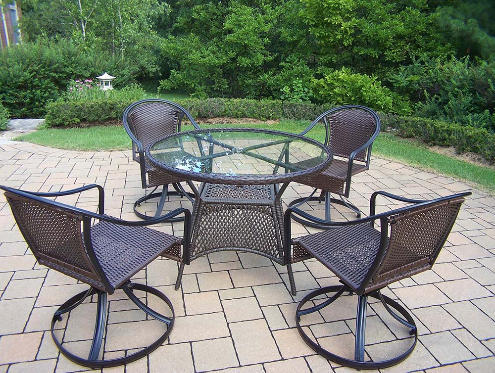 Black Tuscany Wicker 7pc Set: Table, 4 Swivel Chairs