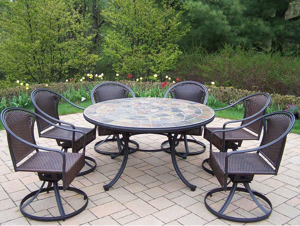 Black Tuscany 7pc Dining Set: Table, Wicker Chairs