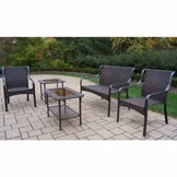 Coffee Tuscany Wicker 5pc set: Table, chairs, Loveseat