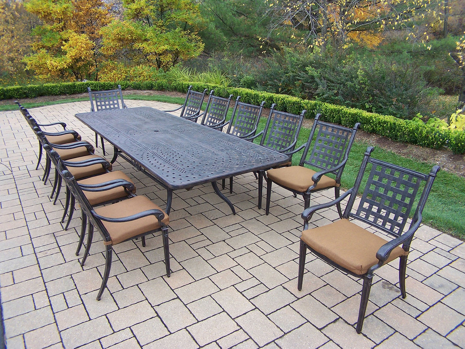Belmont 13pc Aged Aluminum Dining Set With 84 Inch Table