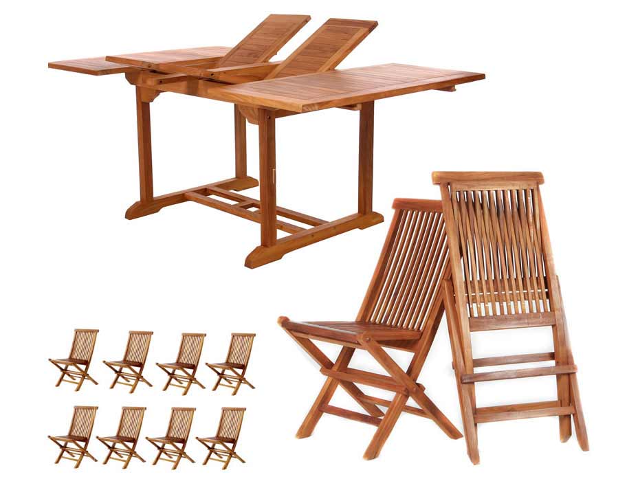 9pc. Butterfly Table Teak Folding Side Chair Set