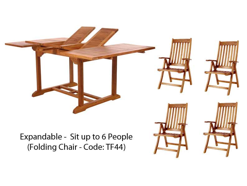 5pc. Butterfly Table Teak Folding Arm Chair Set