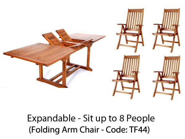5pc. Rectangle Table Teak Folding Arm Chair Set