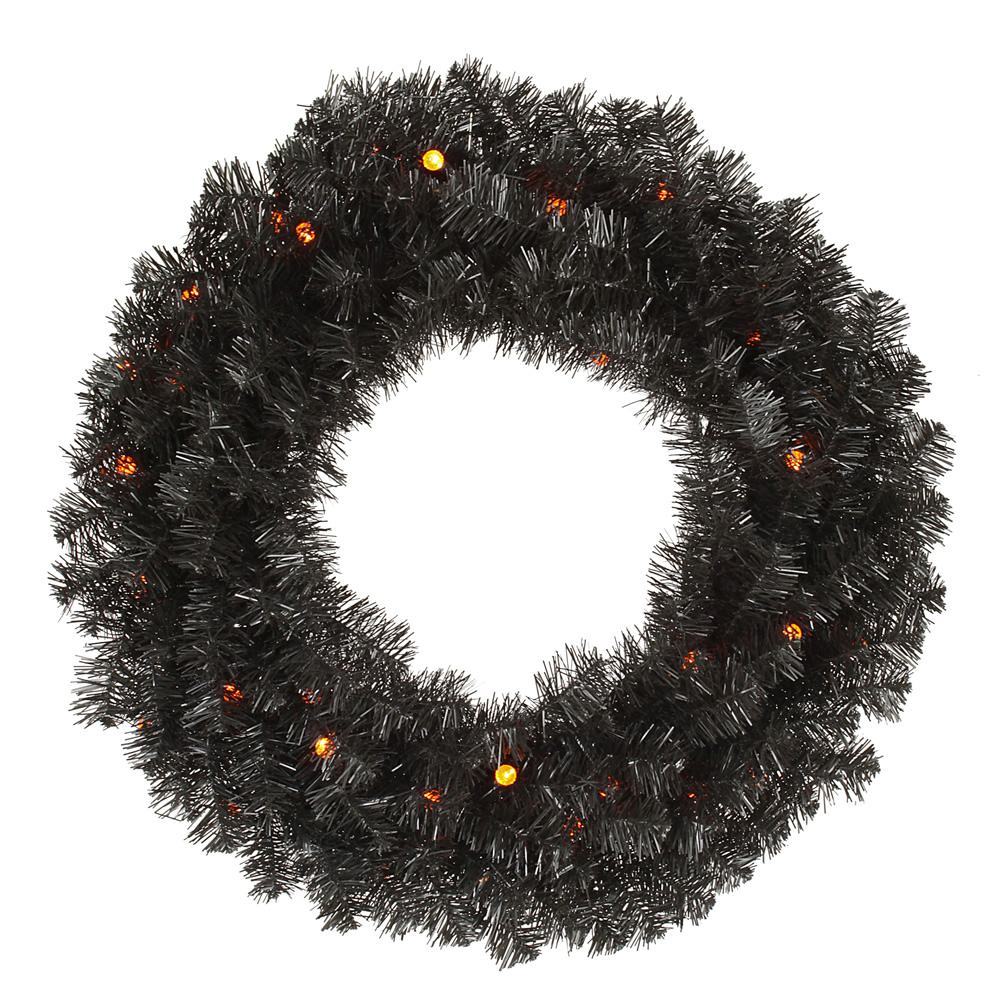 Black Pine Wreath: Orange G12 LED Lights | VCK0227