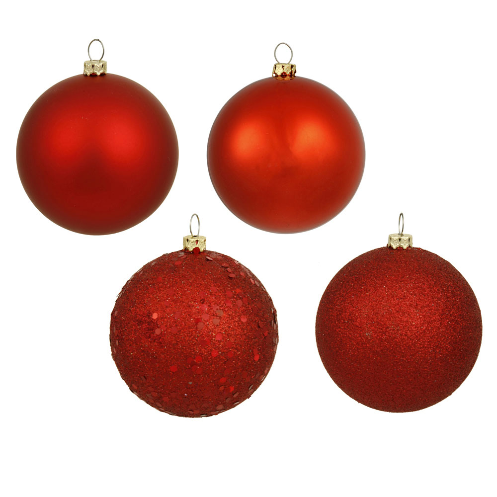 3 inch Christmas Red 4-Finish Ball Ornament: Set of 32