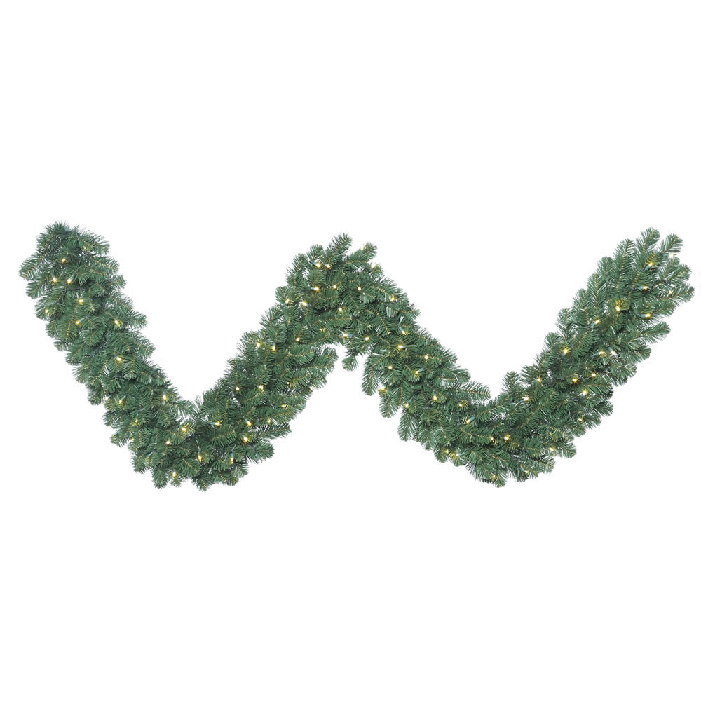 9 foot x 14 inch Oregon Fir Garland: Clear LEDs