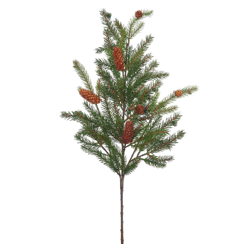 28 Inch Pe White Spruce Spray With Cones