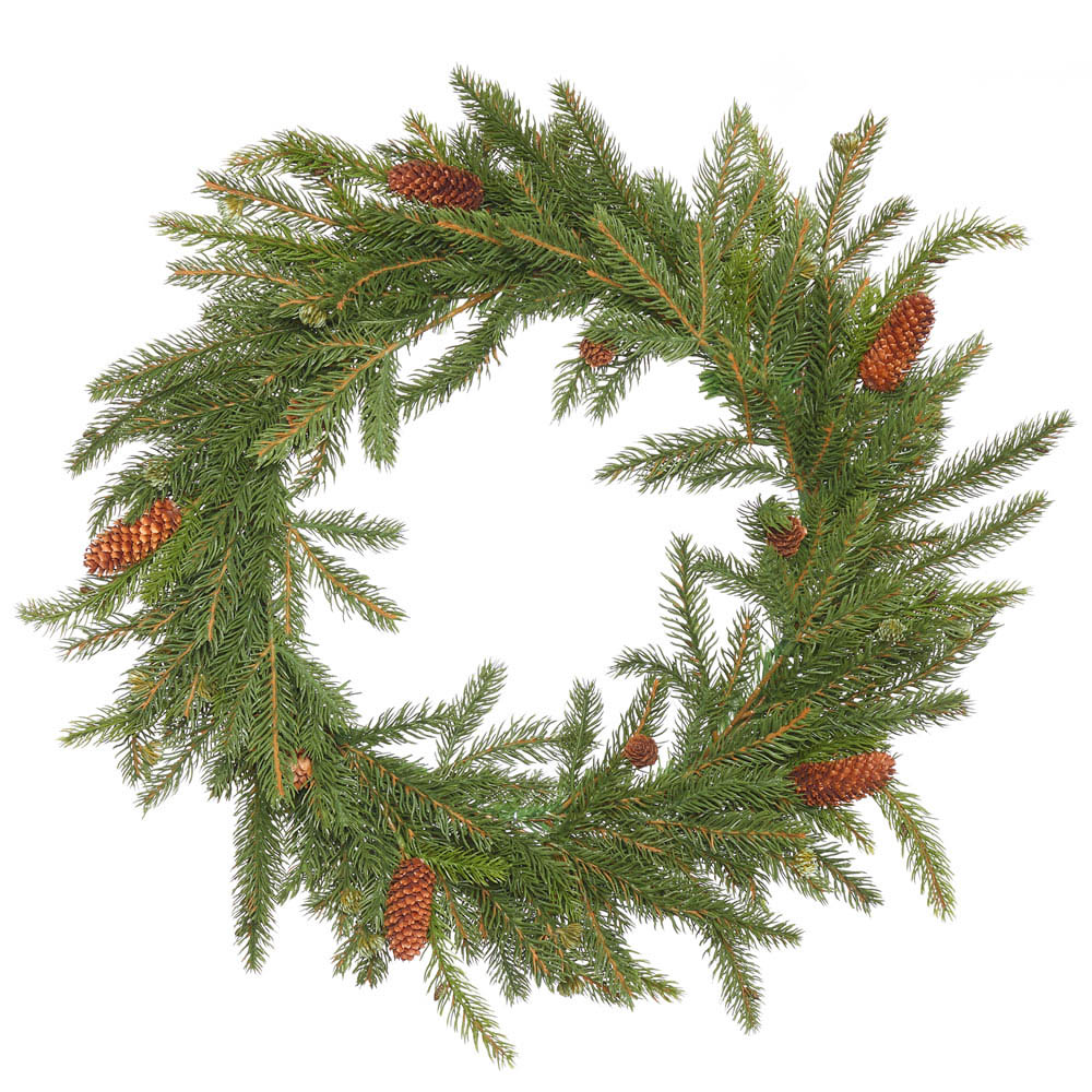 21 Inch Pe White Spruce Wreath With Cones
