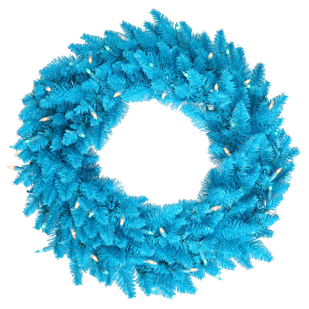 24 inch Sky Blue Fir Wreath: Sky Blue LEDs