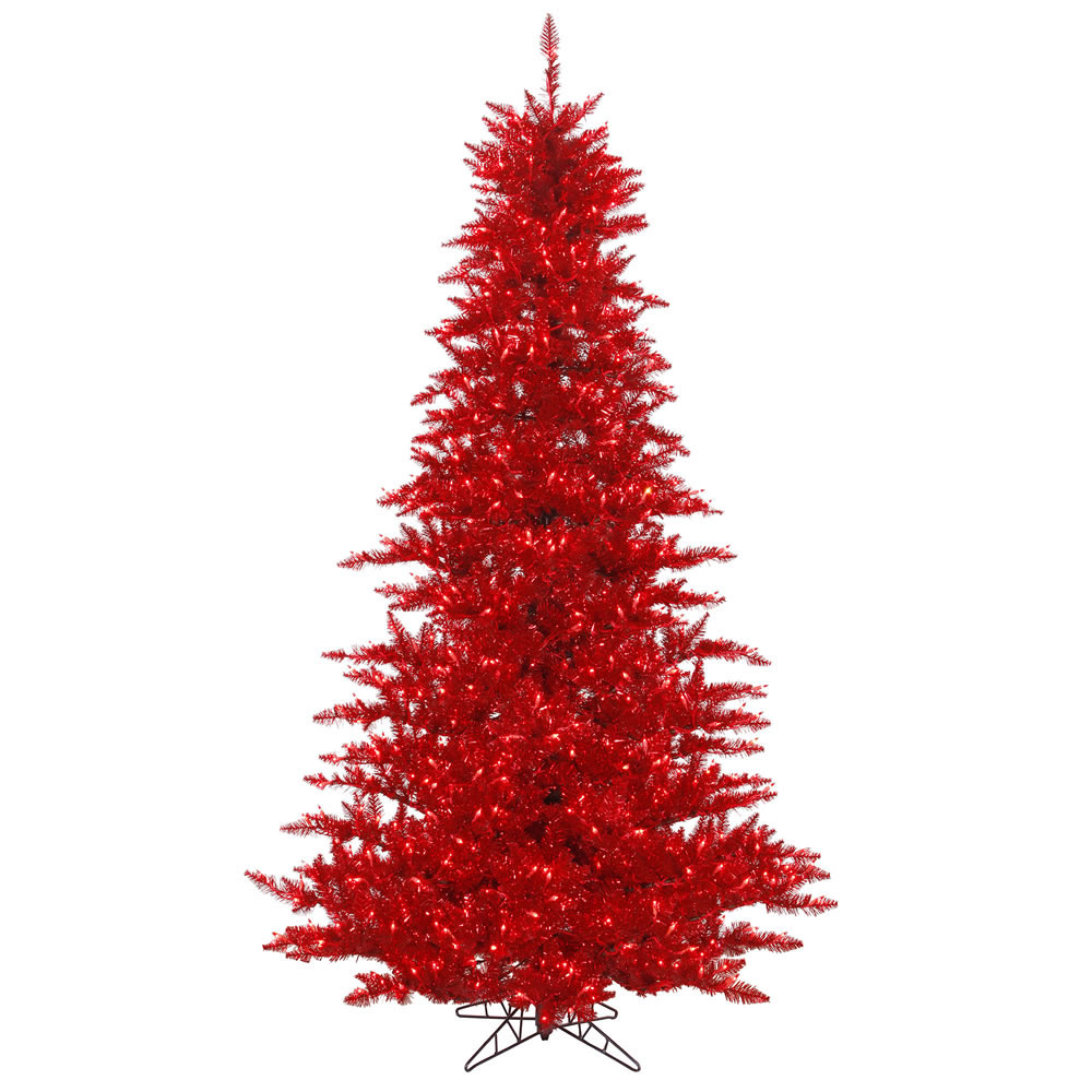 3 foot Tinsel Red Fir Tree: Red LEDs
