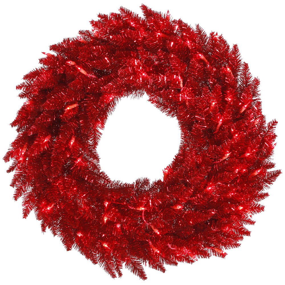 30 inch Tinsel Red Fir Wreath: Red LEDs