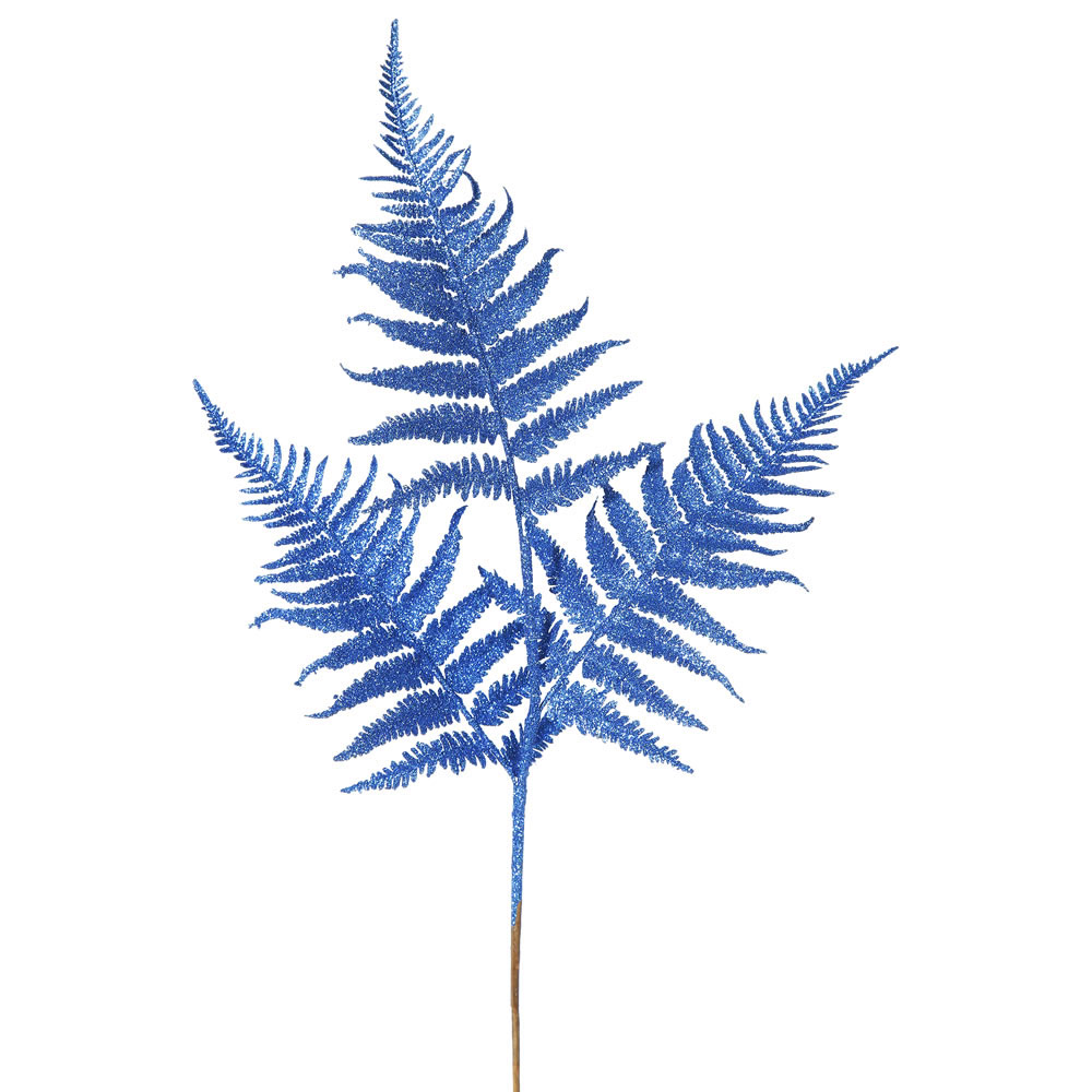 22 inch Blue Glitter Fern Spray: Set of 6 | L162602