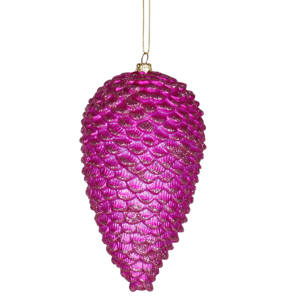 7 inch Matte-Glitter Christmas Pinecone Ornament: Cerise | M114109