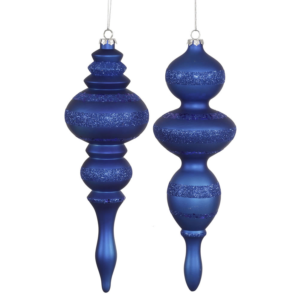 14 inch Matte/Glitter Finial Ornament: Set of 2 | VCK0095