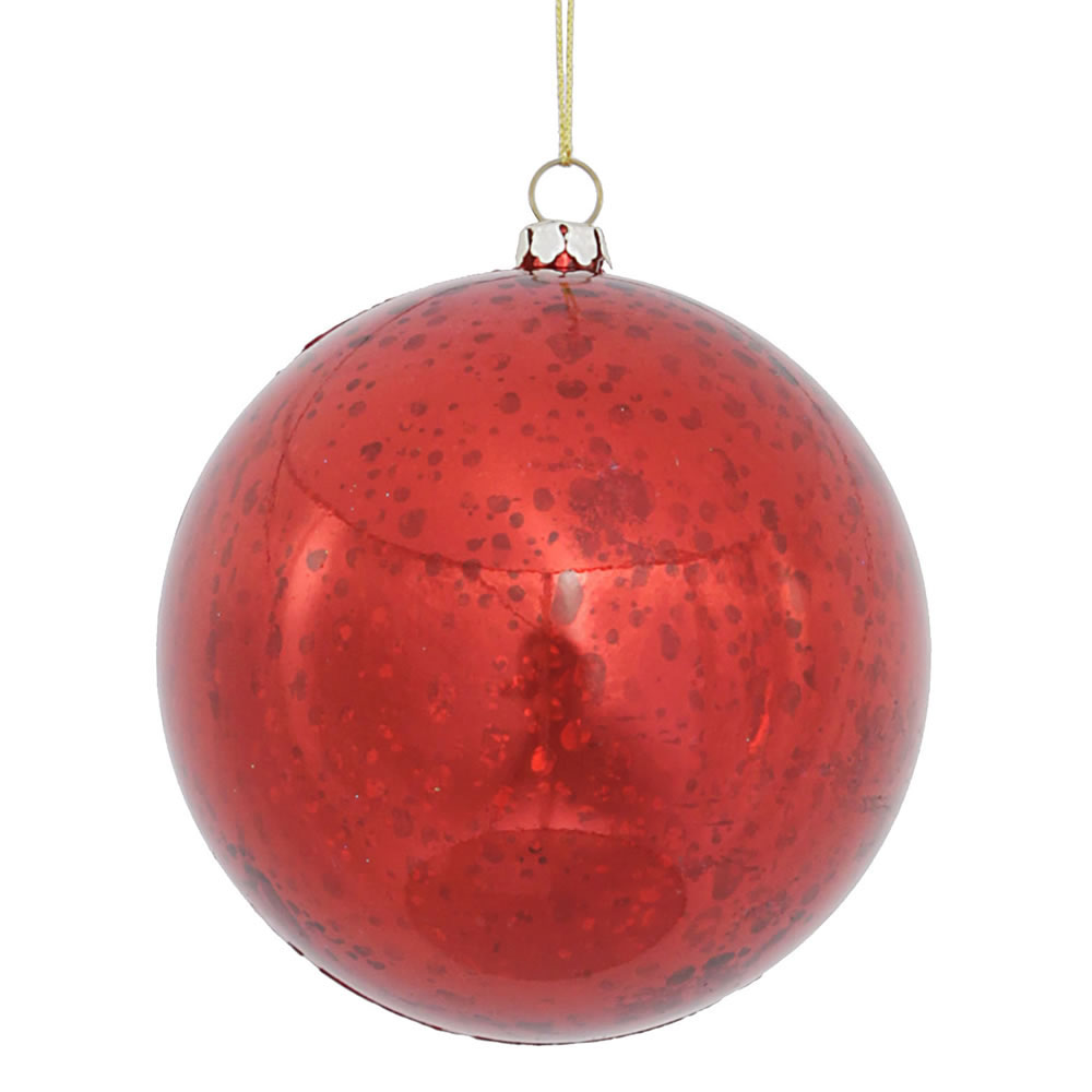 4 inch Red Shiny Mercury Ball Ornament: Set of 6