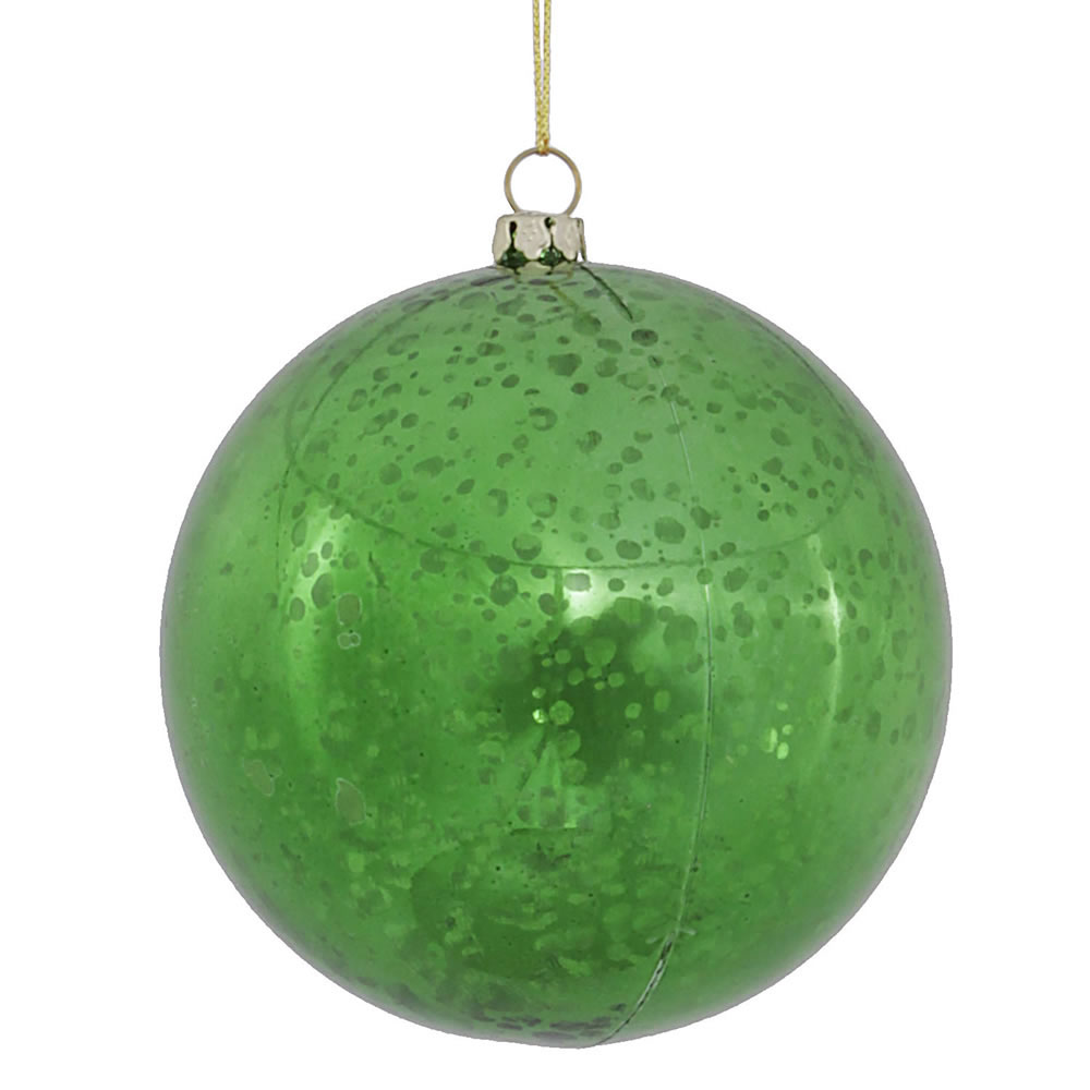 4 inch Green Shiny Mercury Ball Ornament: Set of 6