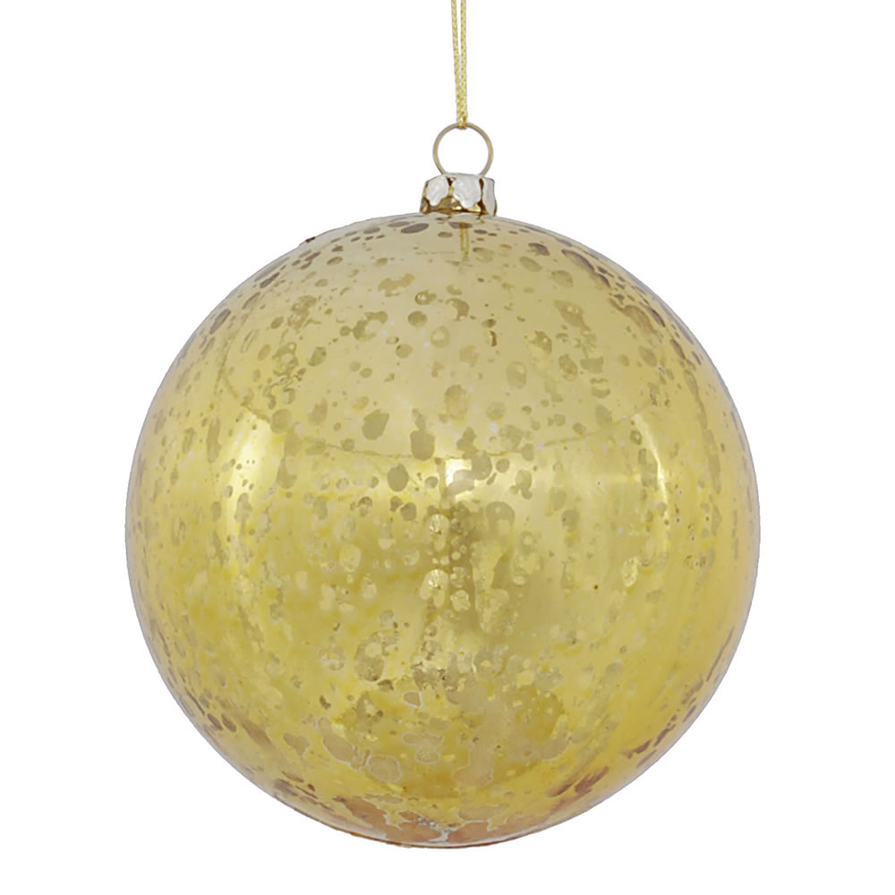 4 inch Gold Shiny Mercury Ball Ornament: Set of 6