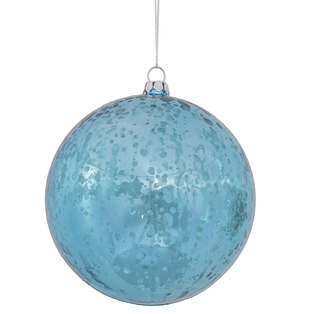 4 inch Turquoise Shiny Mercury Ball Ornament: Set of 6