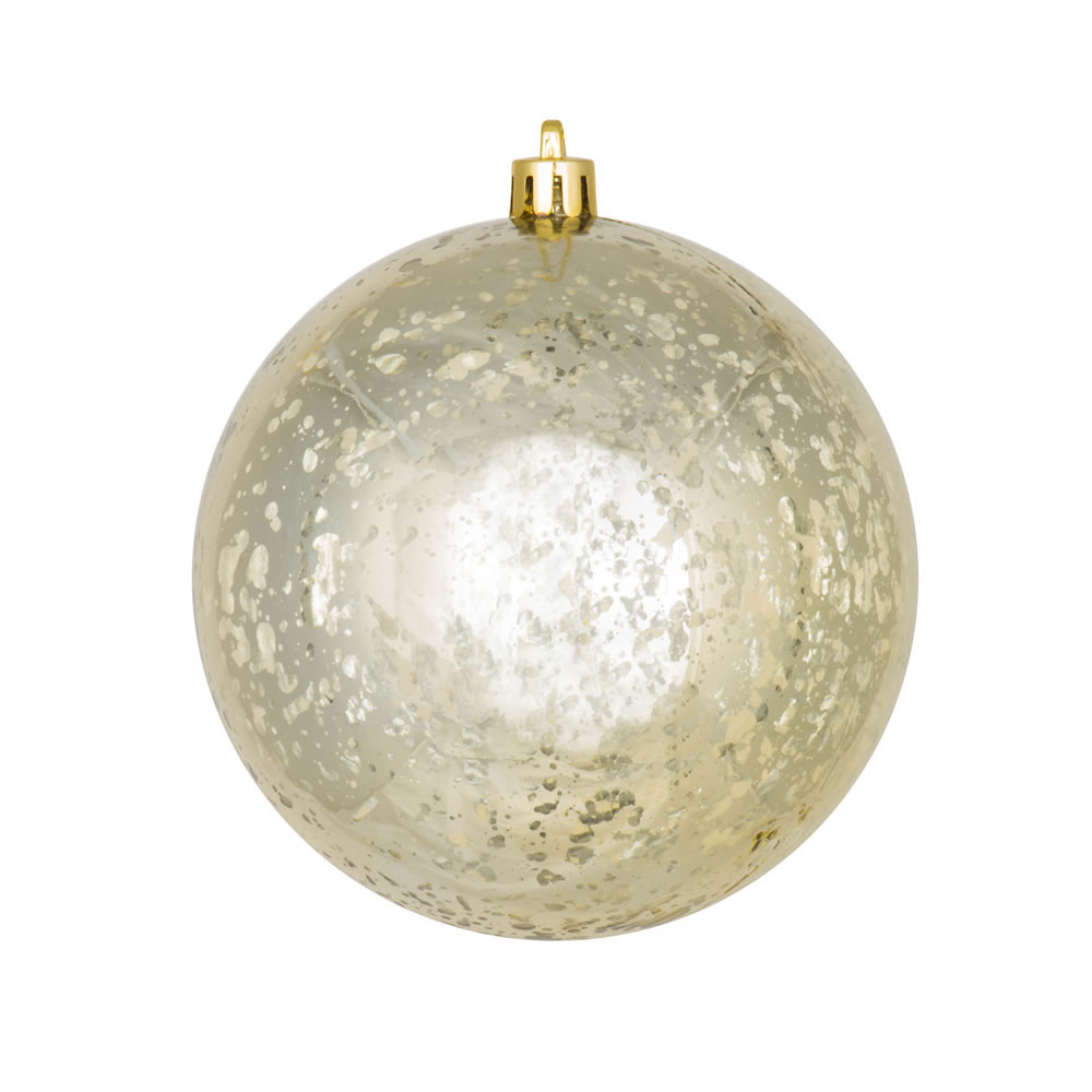 4 inch Champagne Shiny Mercury Ball Ornament: Set of 6