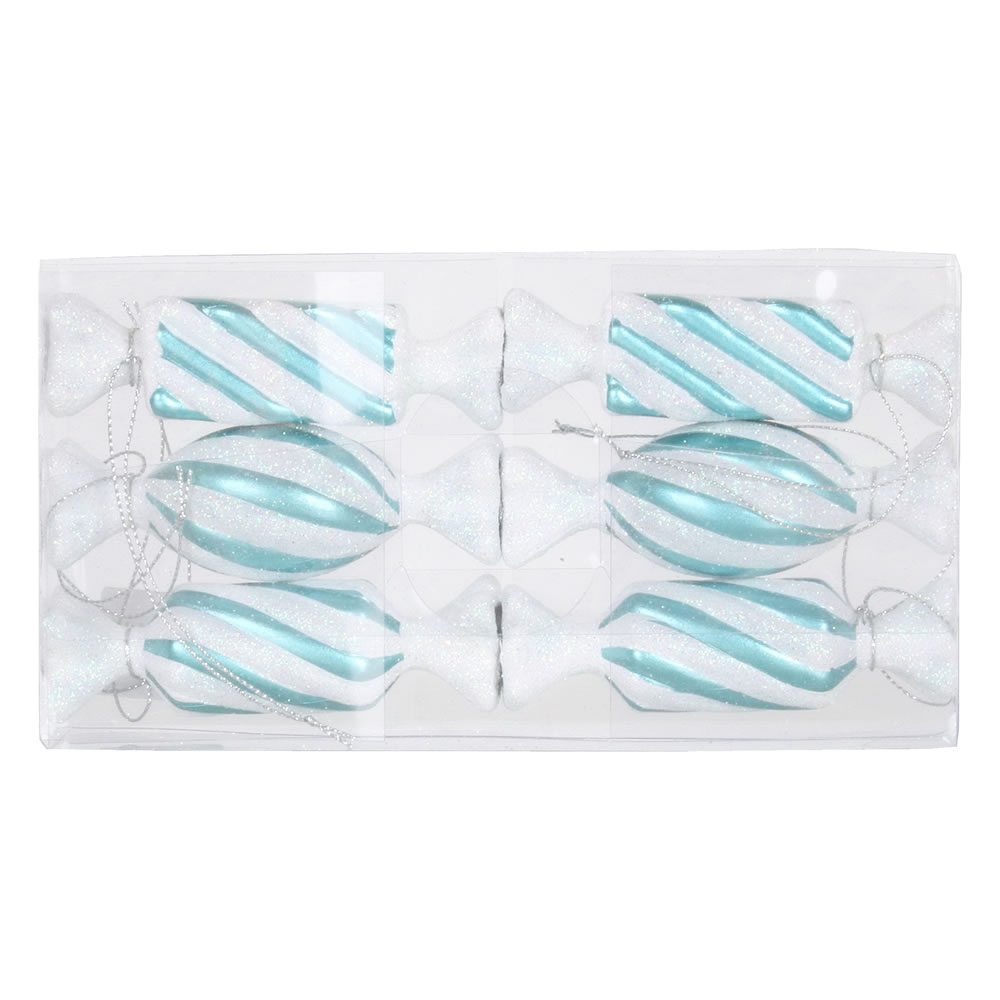 4 inch Teal-White Candy Ornament: Set of 6