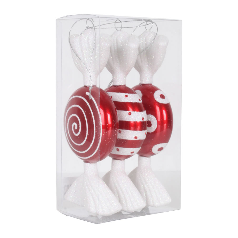 7 inch Red-White Flat Candy Ornament: Set of 3