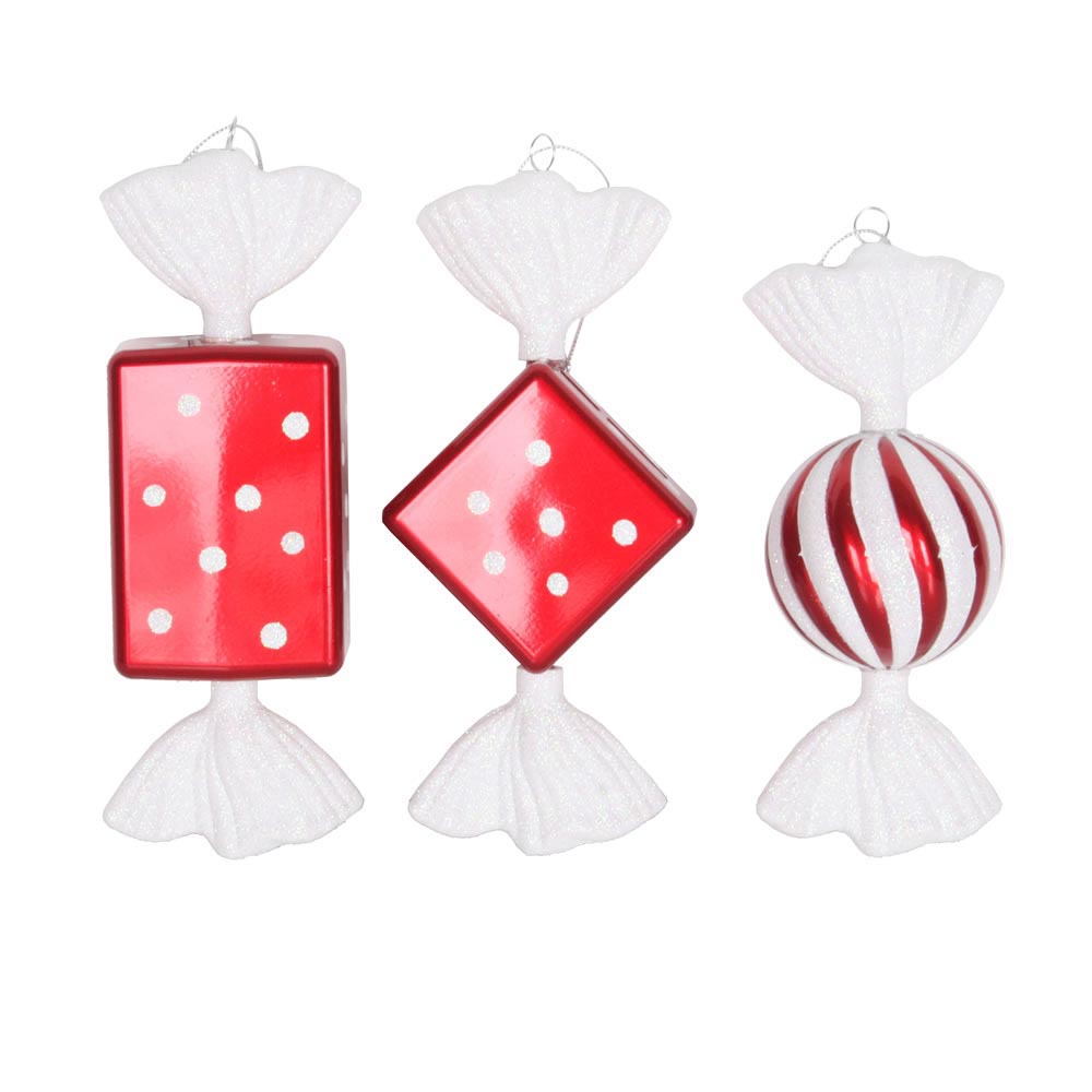 8 inch Red-White Candy Ornament: Set of 3