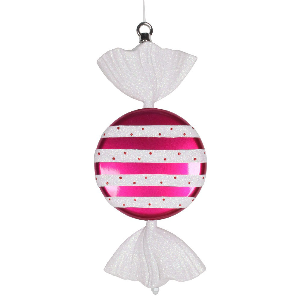 13 inch Cerise-White Striped Flat Candy Ornament