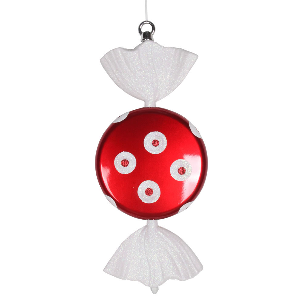 13 inch Red-White Flat Polka Dot Candy Ornament