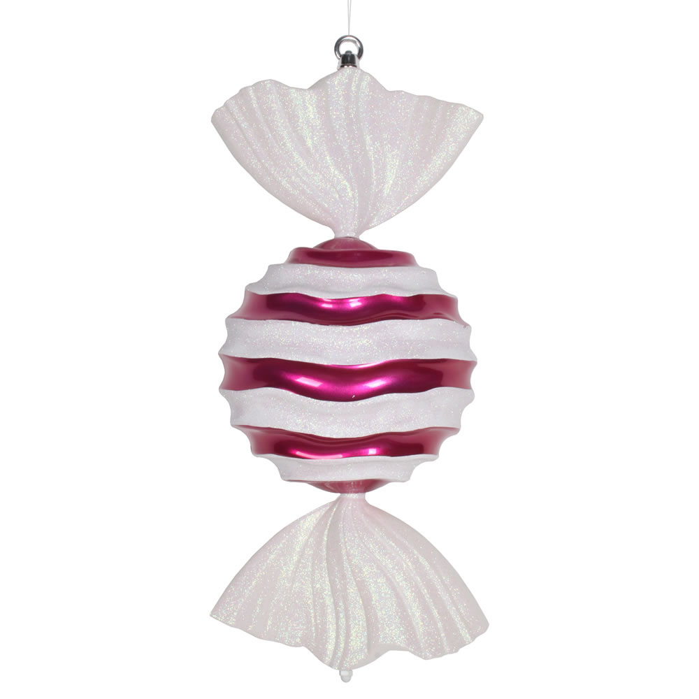 18.5 inch Cerise-White Striped Wave Candy Ornament