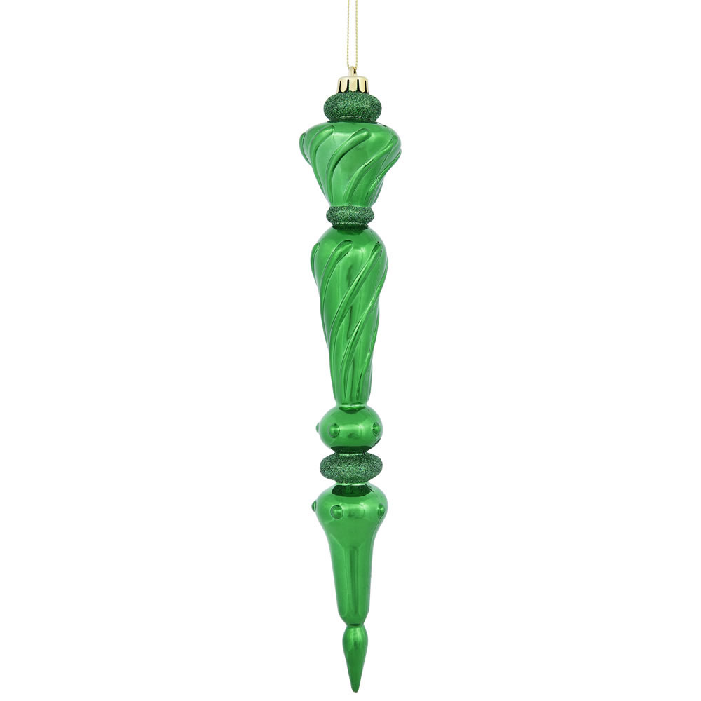 12 inch Green Shiny Icicle Drop Ornament: Set of 3 | M161204