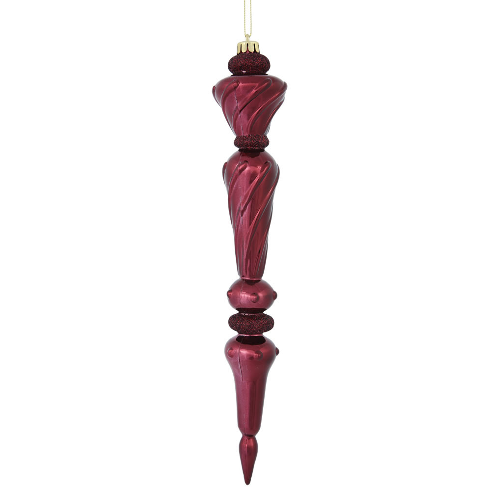 12 inch Burgundy Shiny Icicle Drop Ornament: Set of 3 | M161205