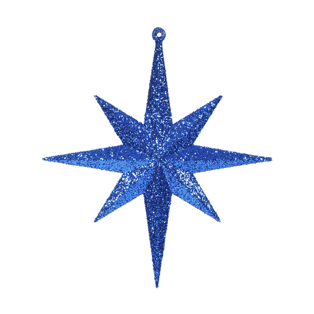 8 inch Blue Iridescent Glitter Bethlehem Star Ornament: Set of 4