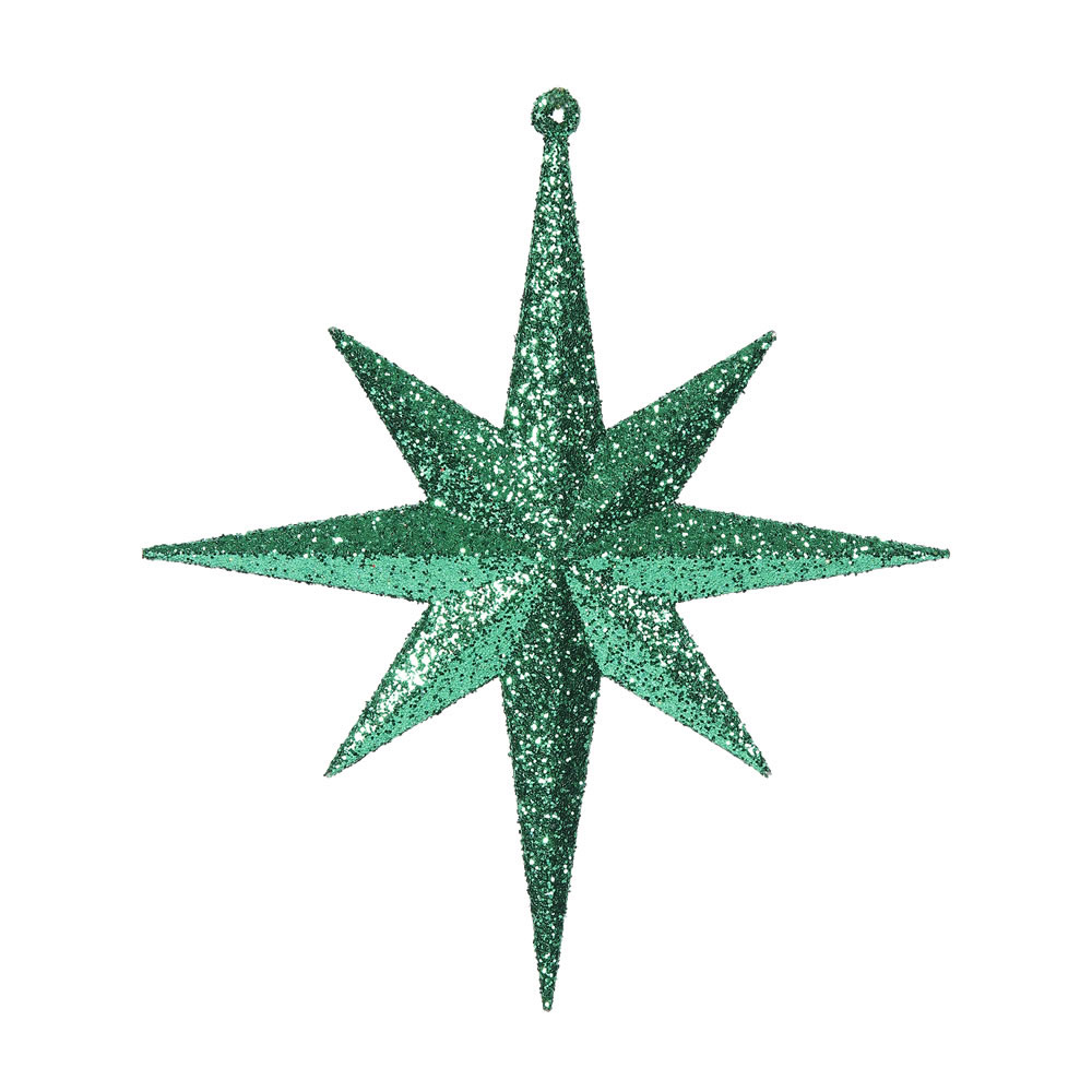 8 inch Green Iridescent Glitter Bethlehem Star Ornament: Set of 4