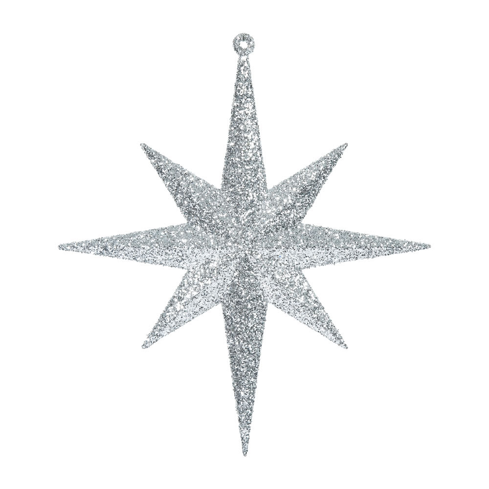 8 inch Silver Iridescent Glitter Bethlehem Star Ornament: Set of 4