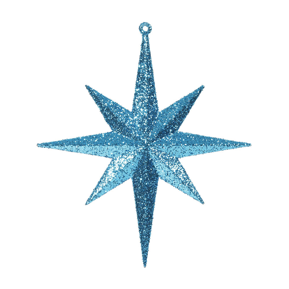 8 inch Teal Iridescent Glitter Bethlehem Star Ornament: Set of 4