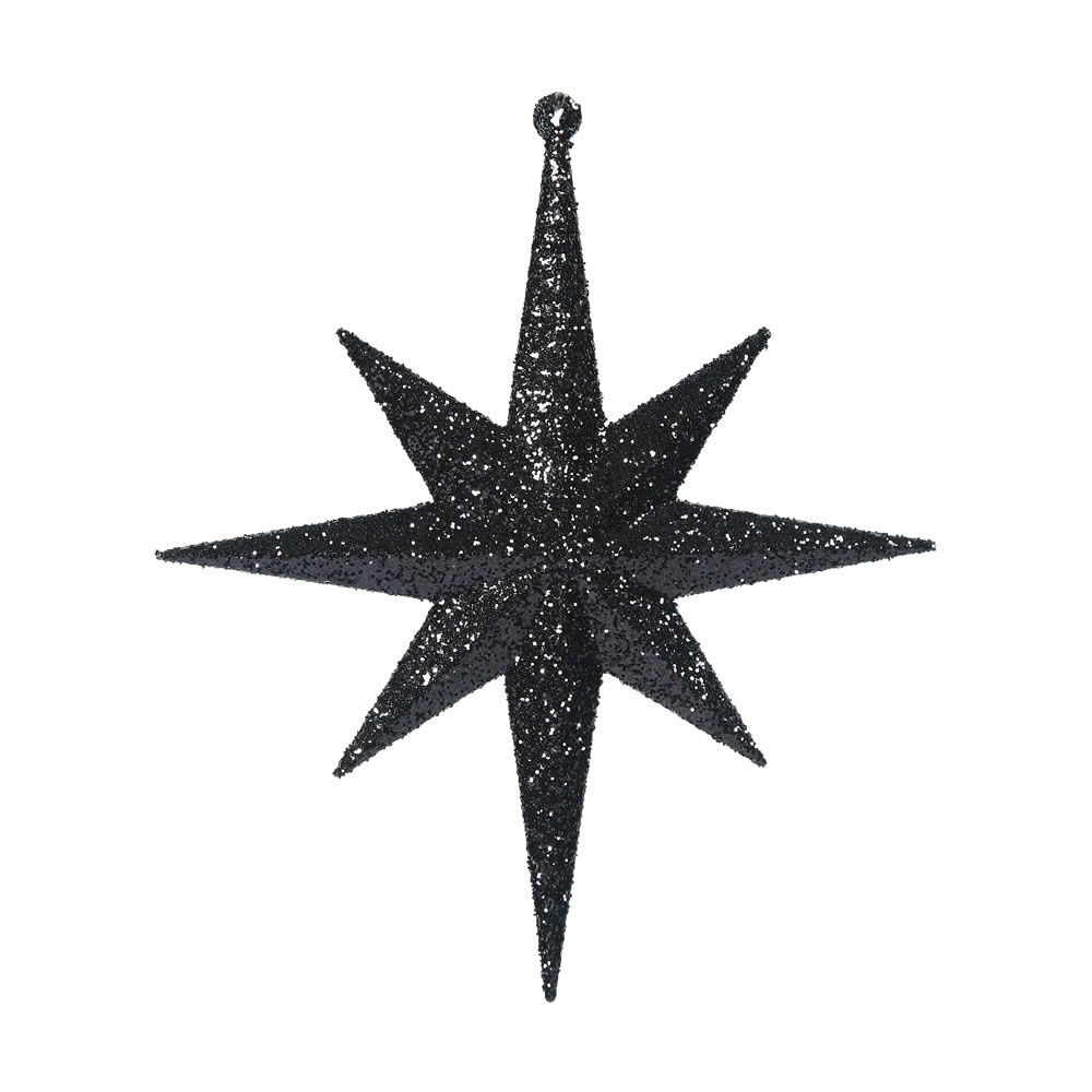 8 inch Black Iridescent Glitter Bethlehem Star Ornament: Set of 4