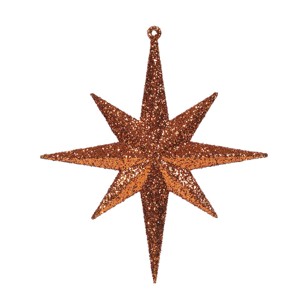 8 inch Burnish Orange Iridescent Glitter Bethlehem Star Ornament: Set of 4