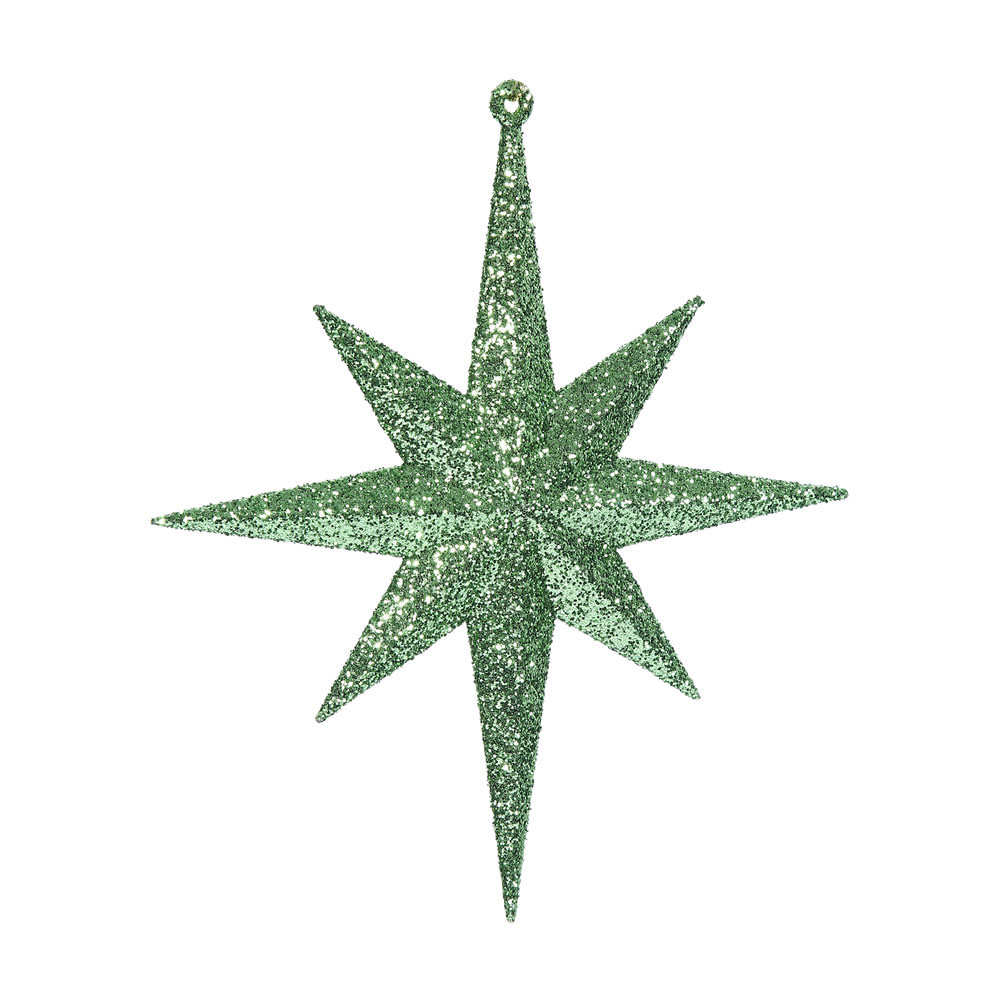 8 inch Celadon Iridescent Glitter Bethlehem Star Ornament: Set of 4