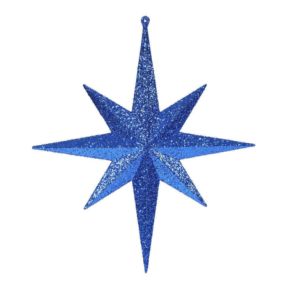 12 inch Blue Iridescent Glitter Bethlehem Star Ornament: Set of 2