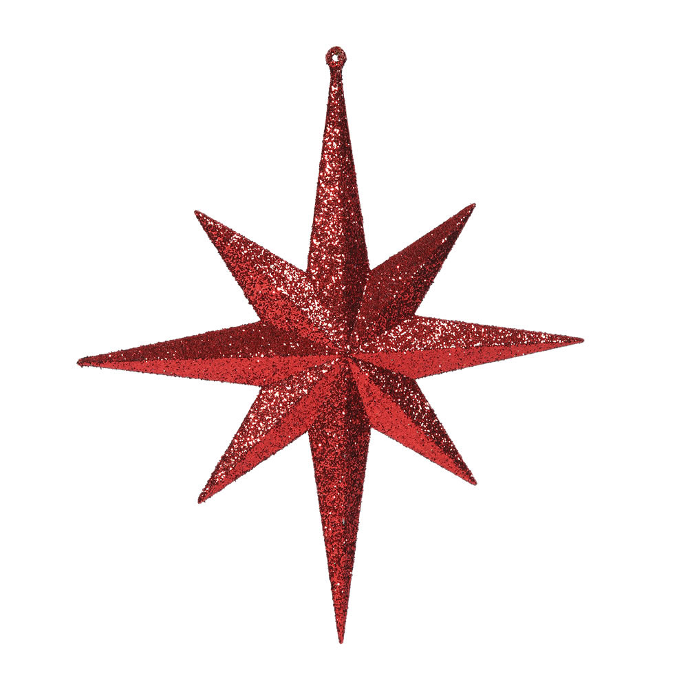 12 inch Red Iridescent Glitter Bethlehem Star Ornament: Set of 2